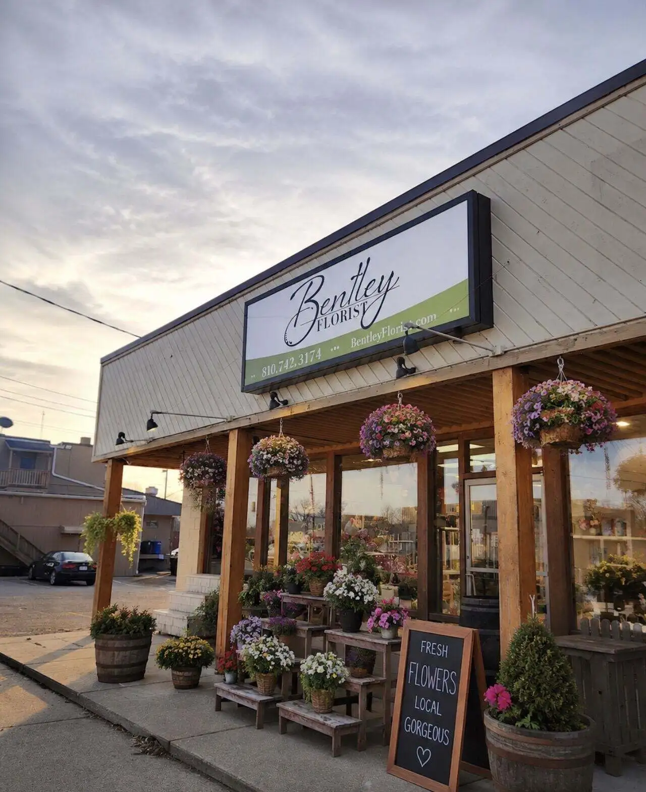 The Bentley Florist storefront in Burton, Michigan