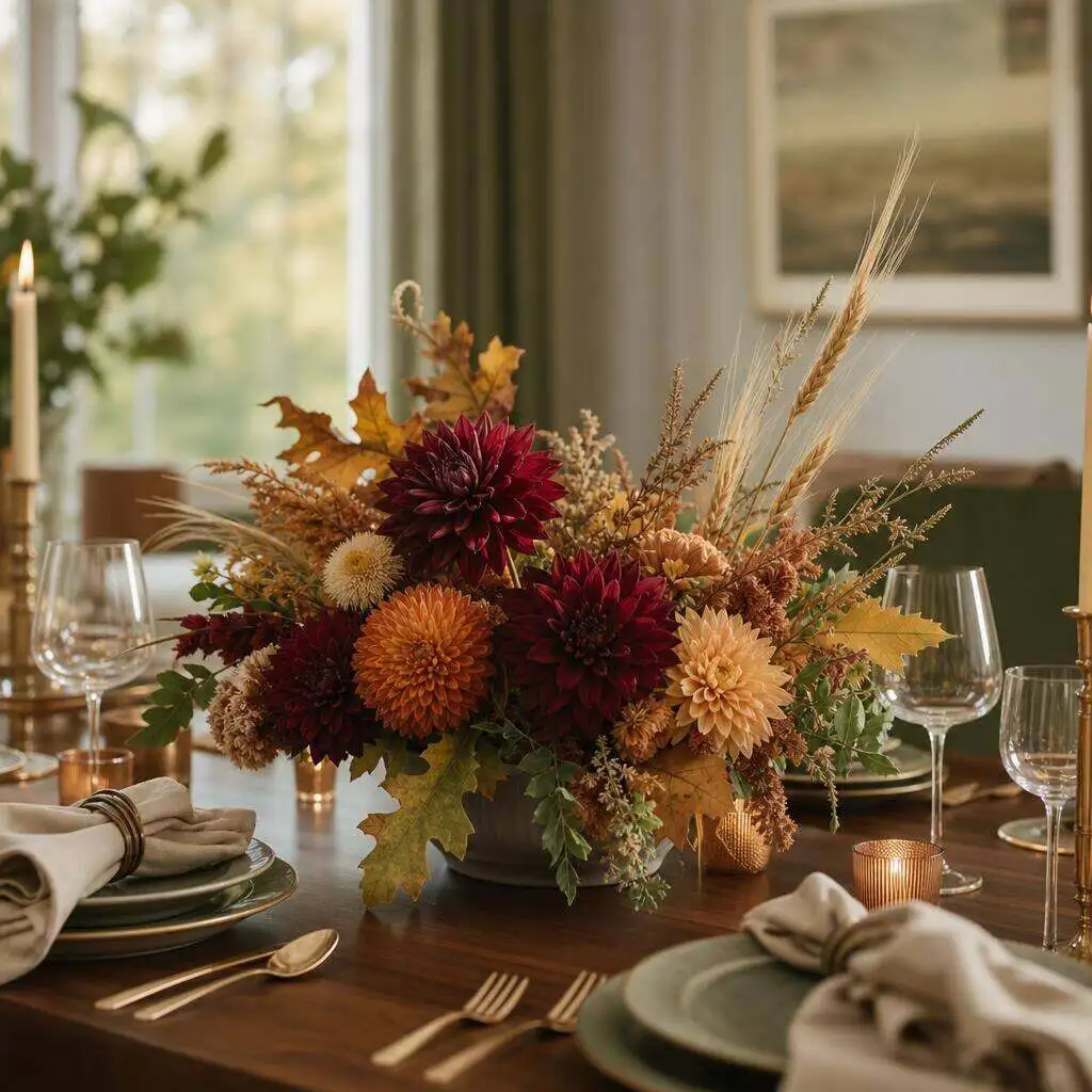 Harvest centerpiece in autumn tones